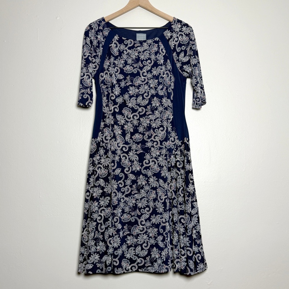Rabbit Designs Womens A-Line Dress 14 Blue Paisley Lined Fit Flare Event Casual